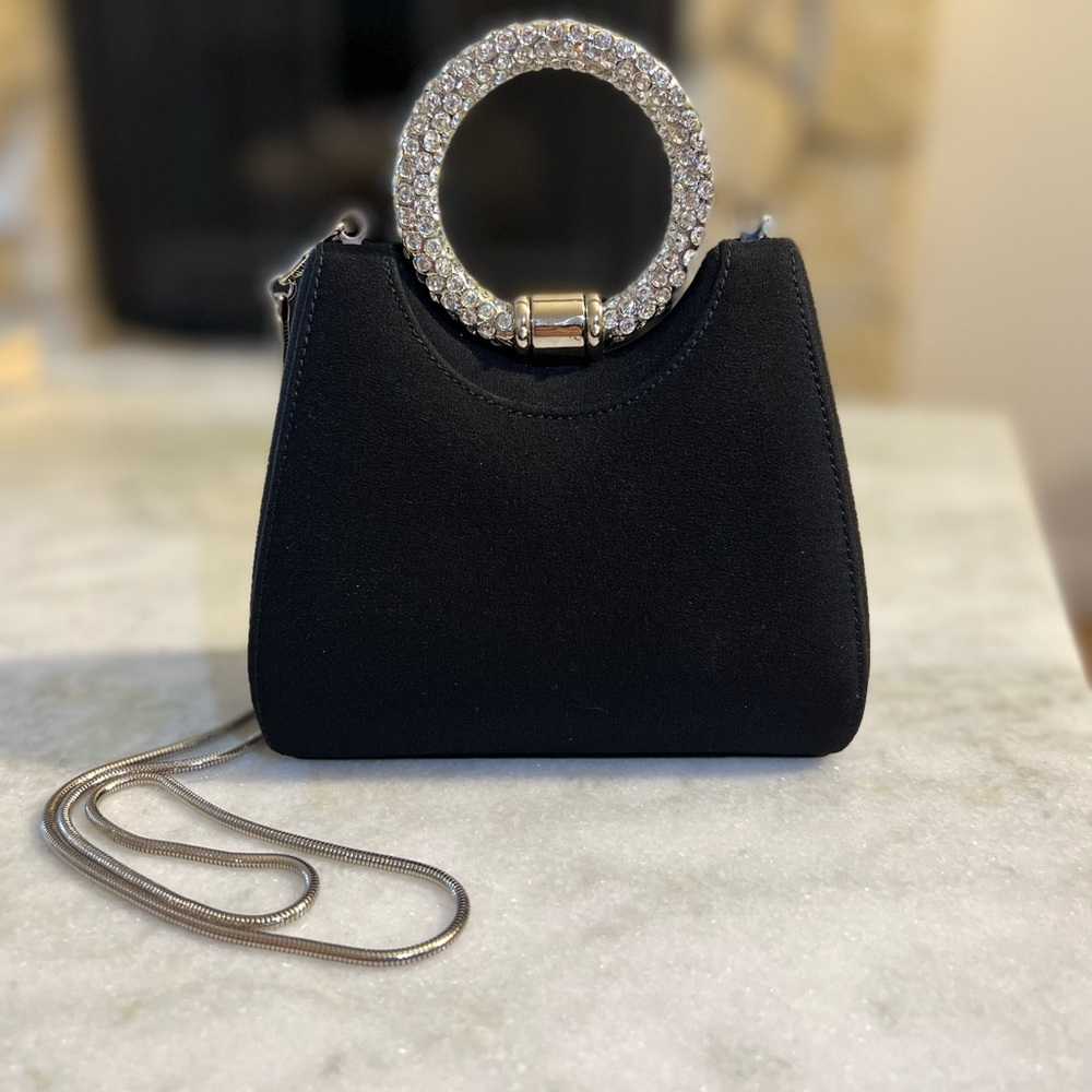 Stuart Weitzman Black Mini Evening Bag with Silver Accents